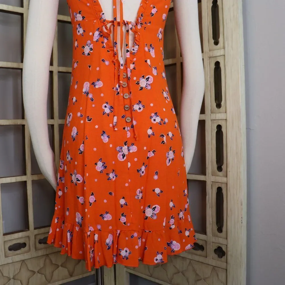 Free People Like A Lady tangerine Babydoll Dress Size S - Picture 3 of 14